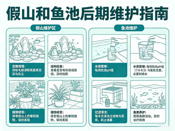 假山和鱼池后期维护麻烦吗?需要做哪些工作?